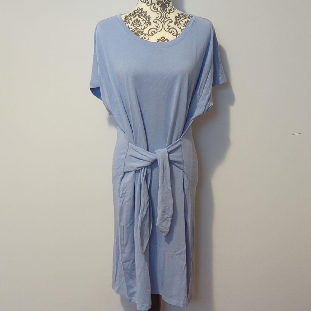 Relaxed Light Blue Tie-Waist Midi Dress